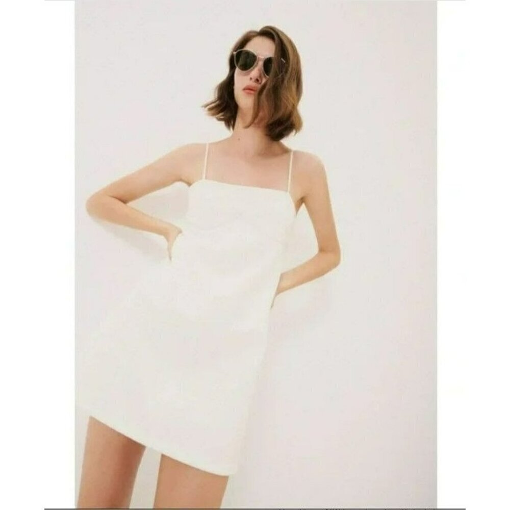 2/$30 ZARA Osyter White Strappy Women Medium Mini Dress‎ Square Neck Flared Hem